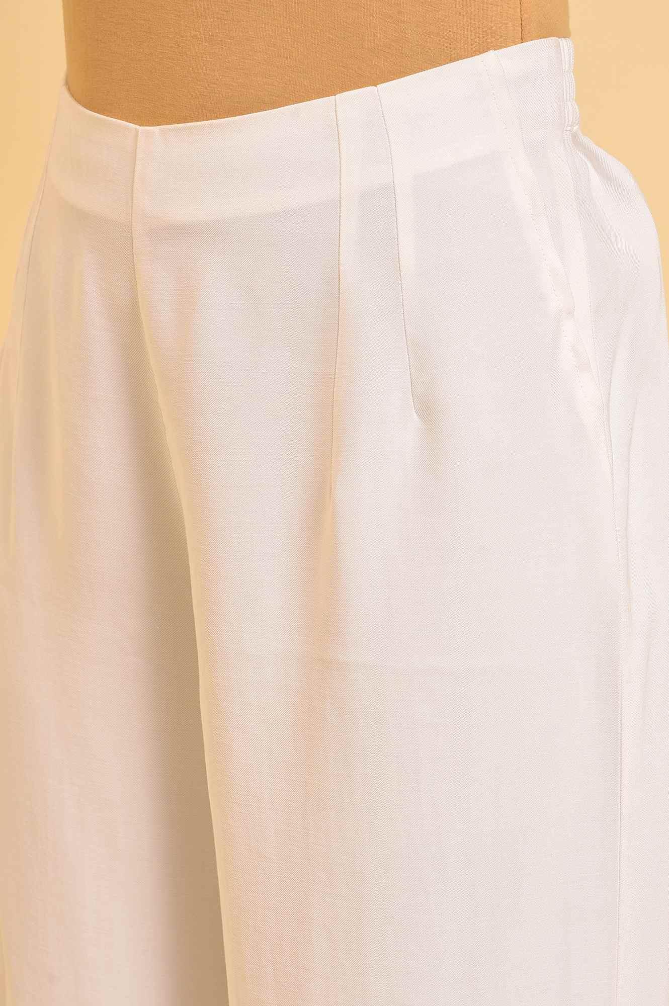 W for Woman Ecru Inverted Box Pleats Flared Pants