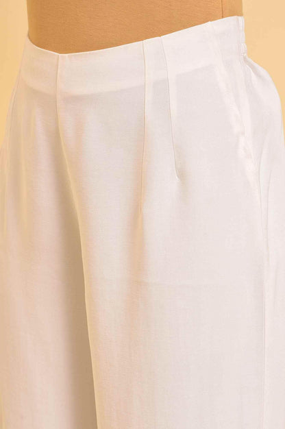 W for Woman Ecru Inverted Box Pleats Flared Pants