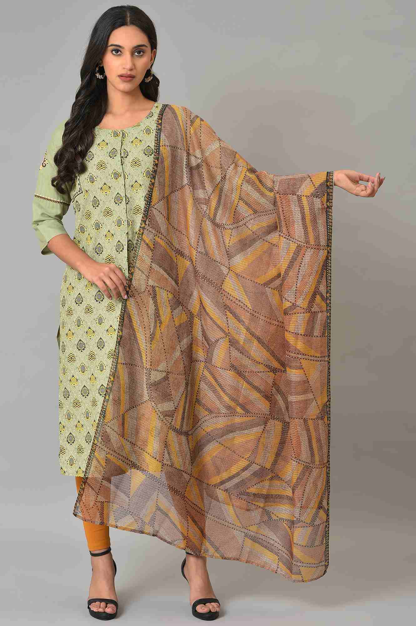 W for Woman Brown Printed Kota Dupatta