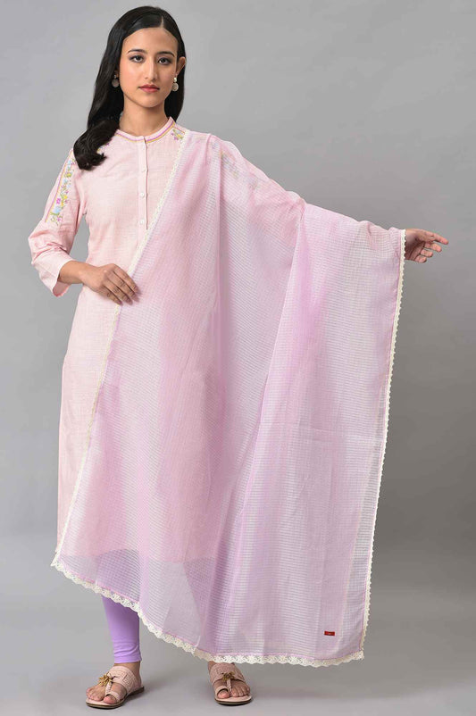 W for Woman Lilac Kota Dupatta Wit Lace Border