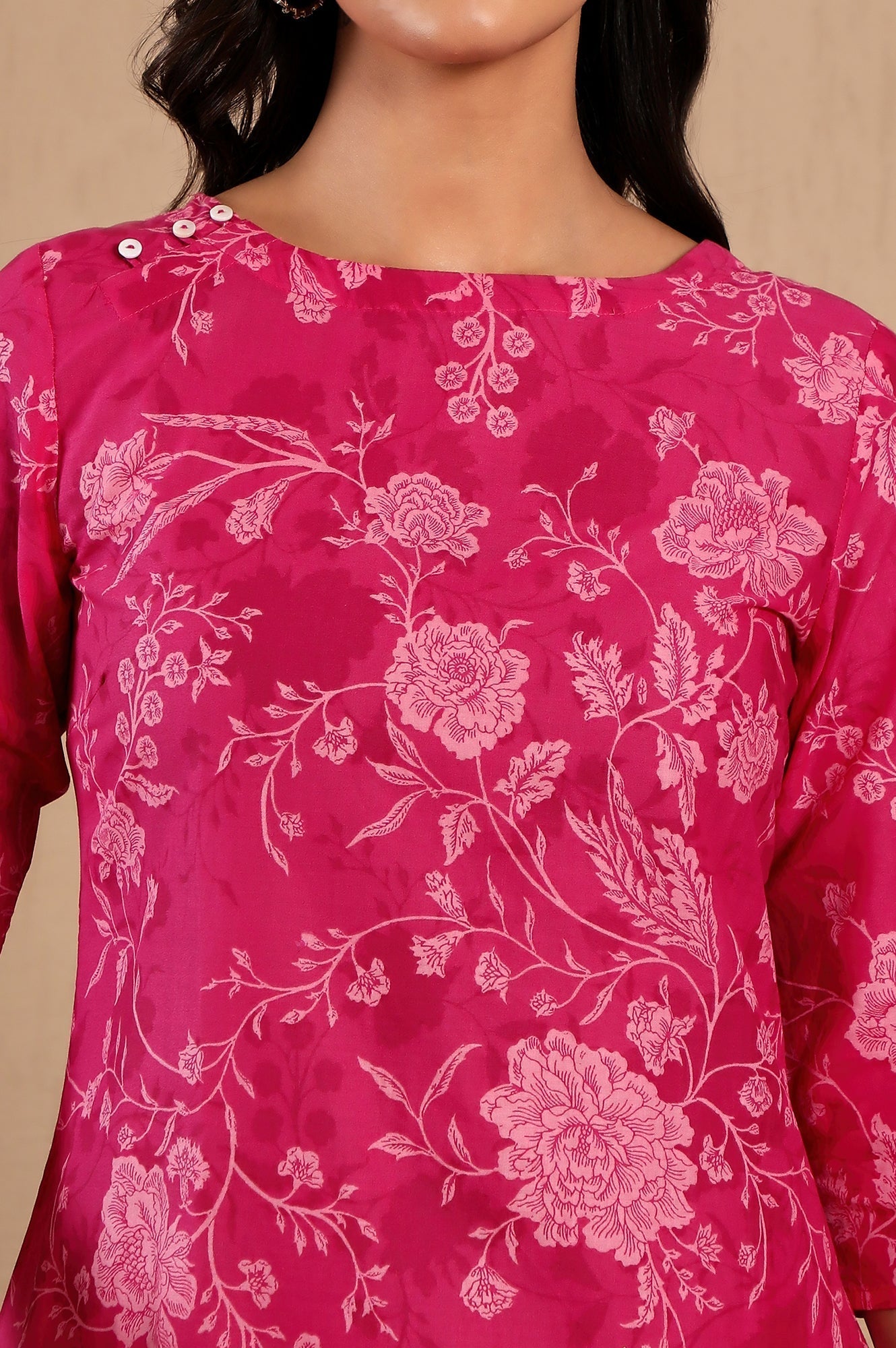 W for Woman Pink Floral Printed Cotton Kurta and Pants Co-ord Set