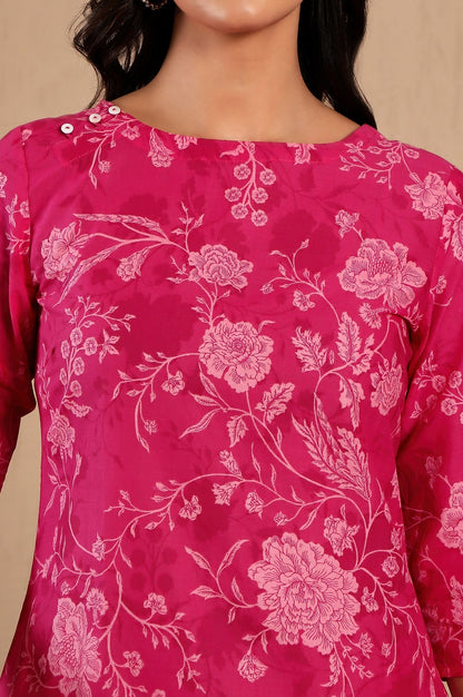 W for Woman Pink Floral Printed Cotton Kurta and Pants Co-ord Set