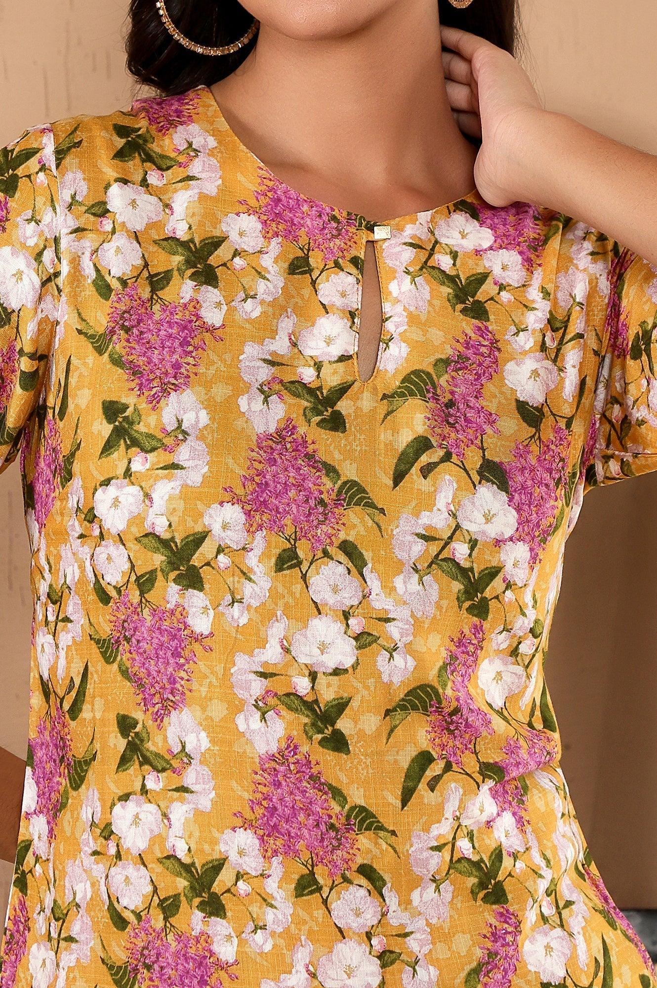 W for Woman Yellow Floral Printed Kurta, Pants and Dupatta Set