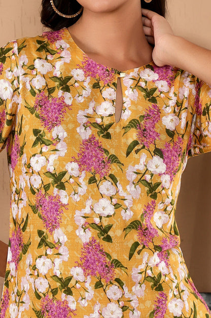 W for Woman Yellow Floral Printed Kurta, Pants and Dupatta Set