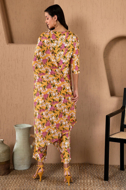 W for Woman Yellow Floral Printed Kurta, Pants and Dupatta Set
