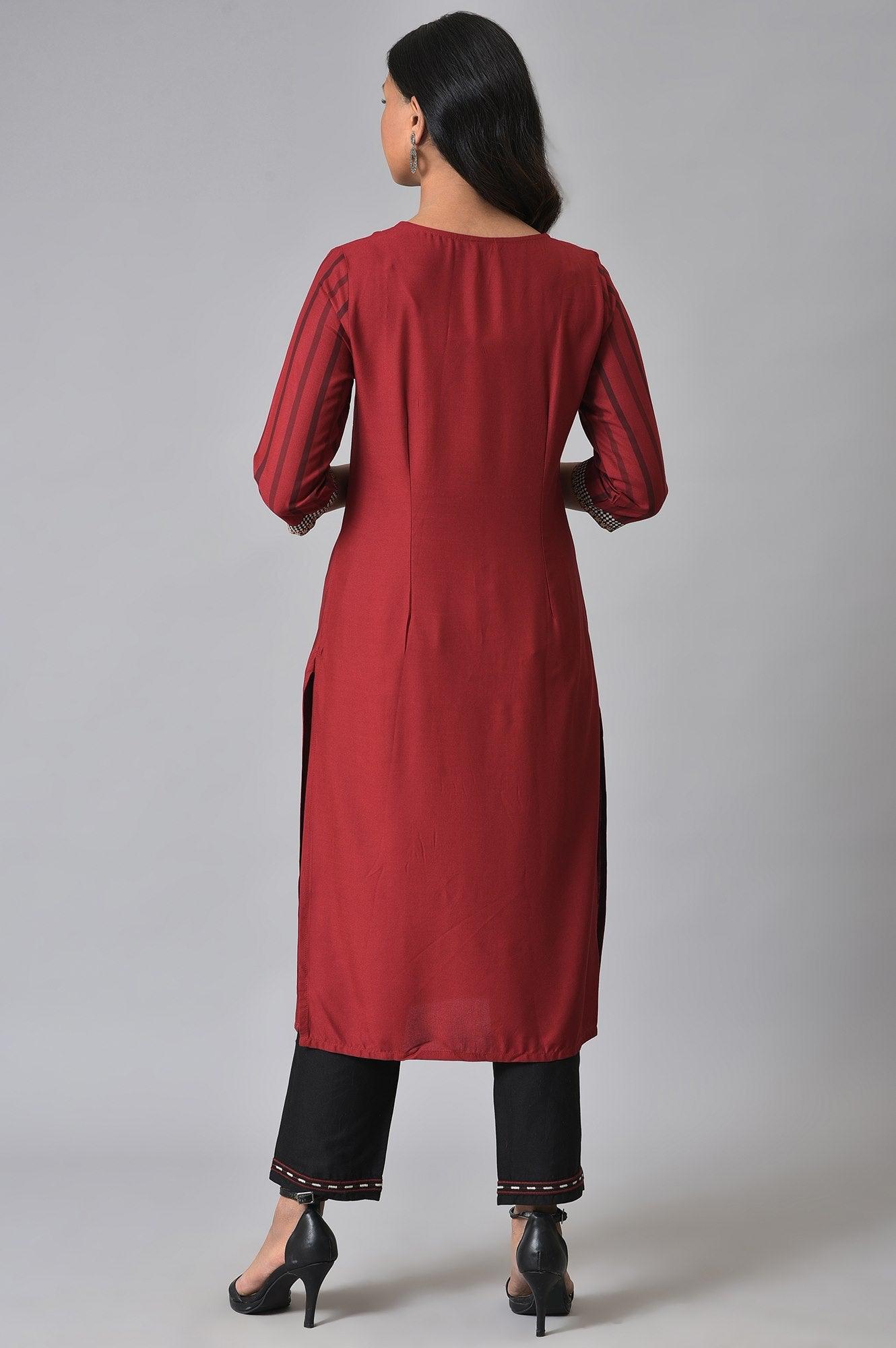 W for Woman Red Stripe Sraight kurta Set