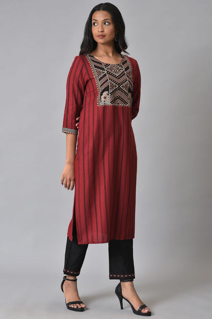 W for Woman Red Stripe Sraight kurta Set