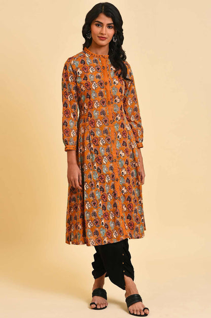 W for Woman Dark Yellow Printed Shirt Dress Set