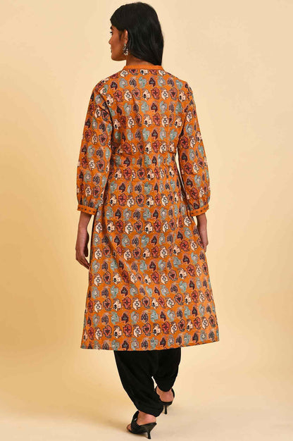 W for Woman Dark Yellow Printed Shirt Dress Set