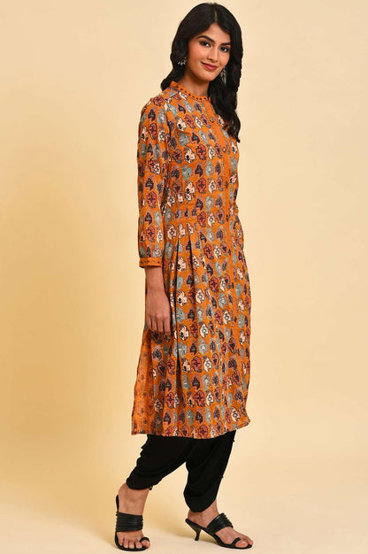 W for Woman Dark Yellow Printed Shirt Dress Set