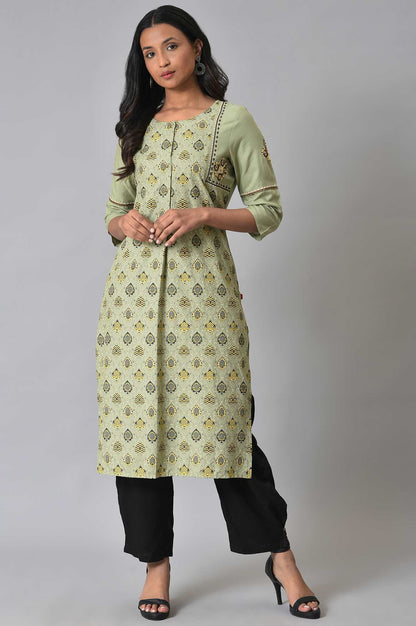 W for Woman Light Green Printed kurta Set
