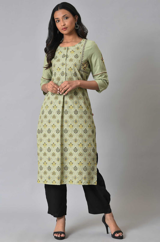 W for Woman Light Green Printed kurta Set