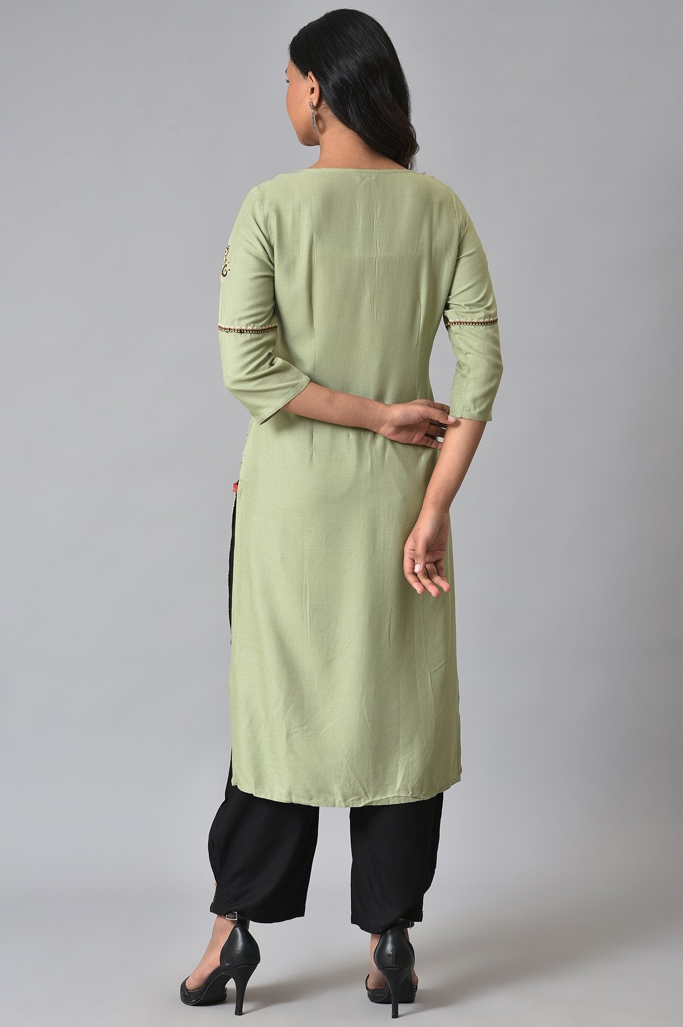 W for Woman Light Green Printed kurta Set