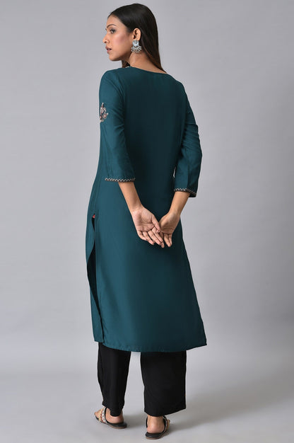 W for Woman Teal Embroidered kurta Set