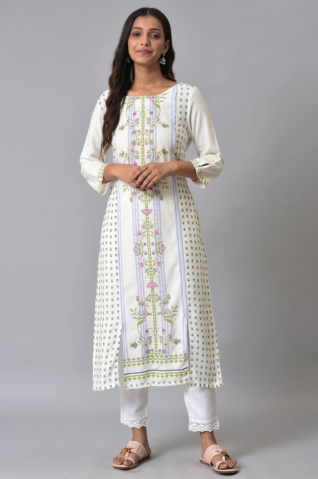 W for Woman Ecru Placement Print kurta Set