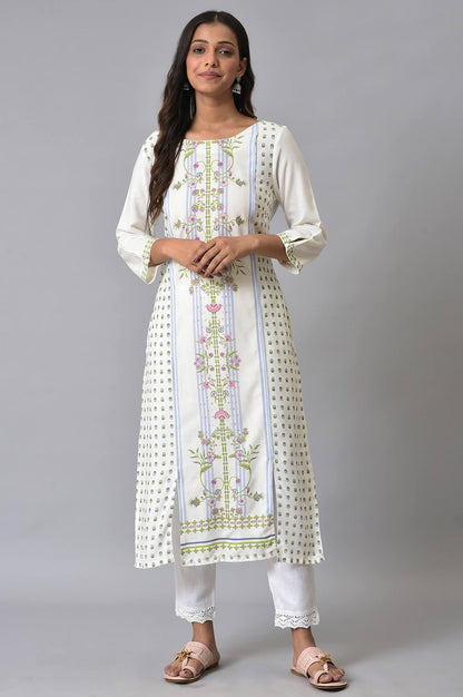 W for Woman Ecru Placement Print kurta Set