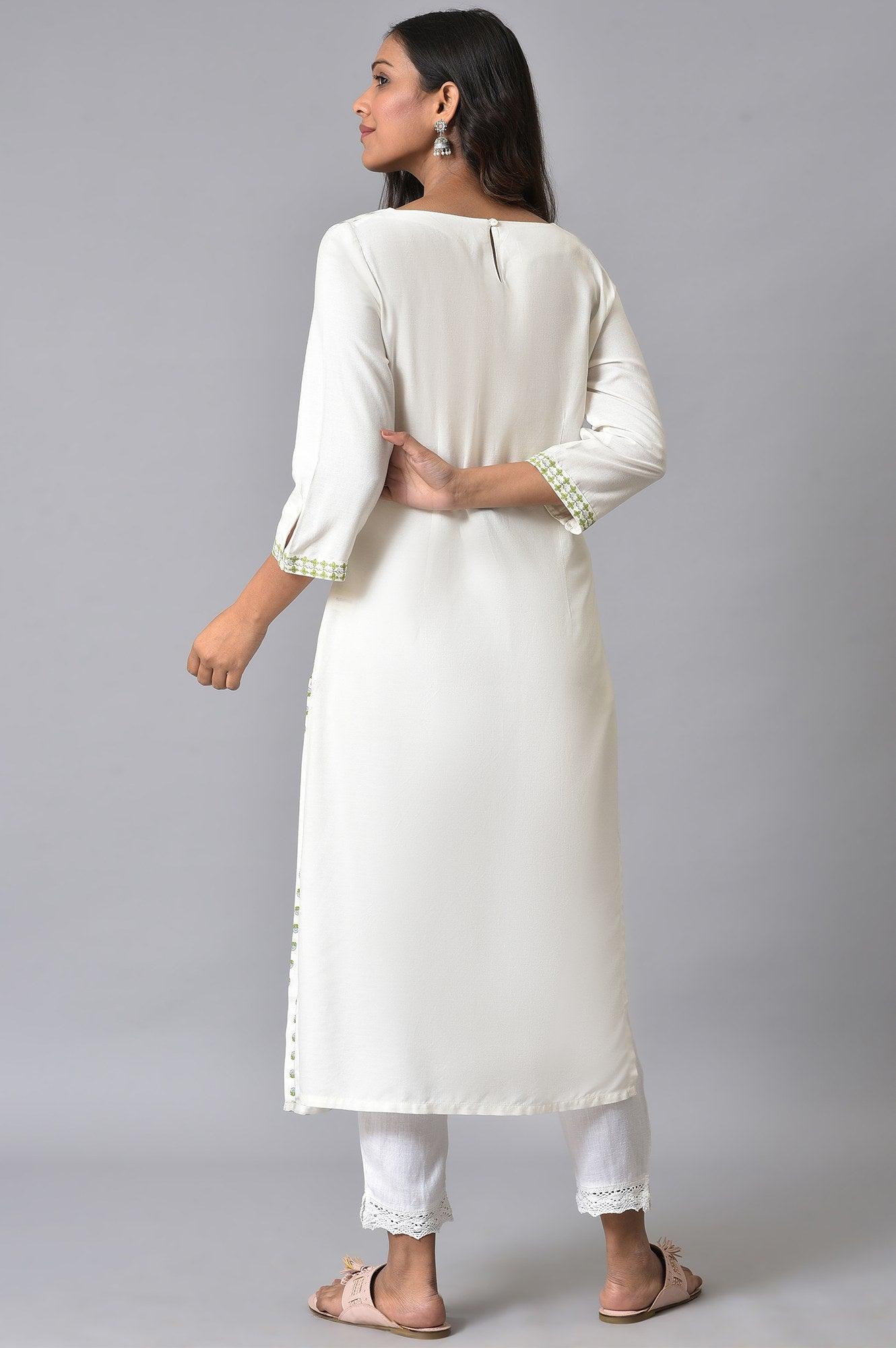 W for Woman Ecru Placement Print kurta Set