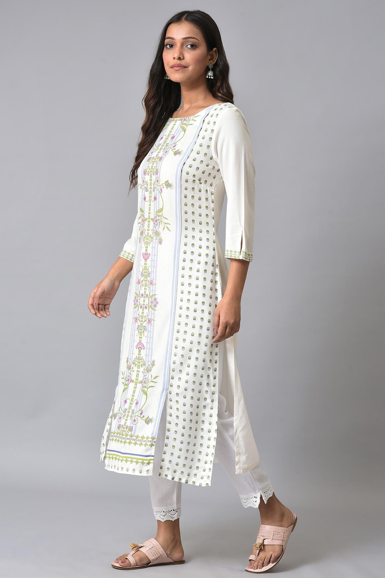 W for Woman Ecru Placement Print kurta Set