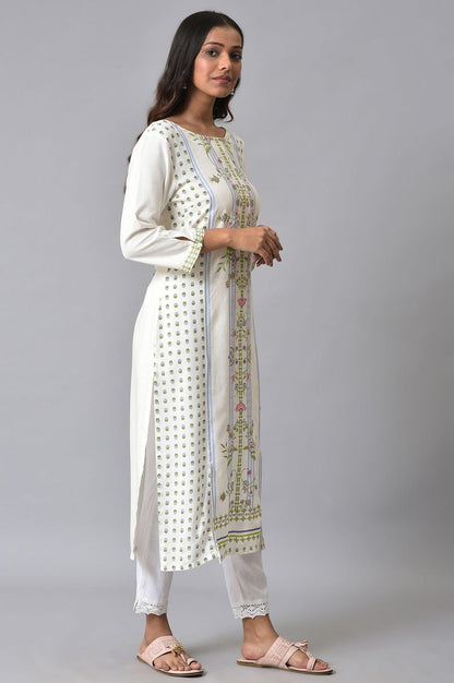 W for Woman Ecru Placement Print kurta Set