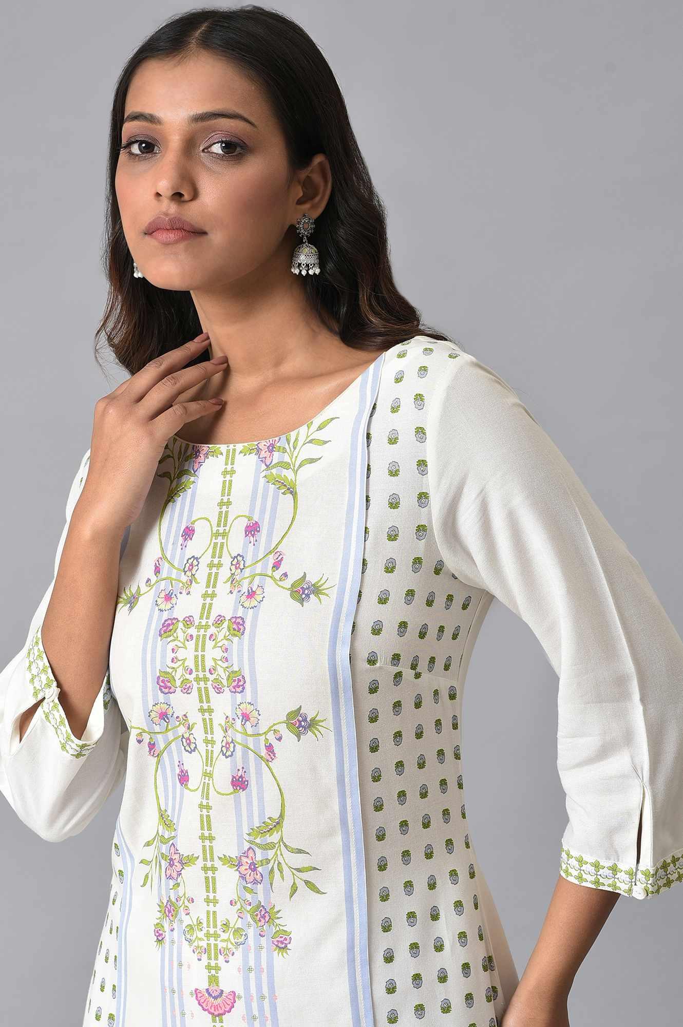 W for Woman Ecru Placement Print kurta Set