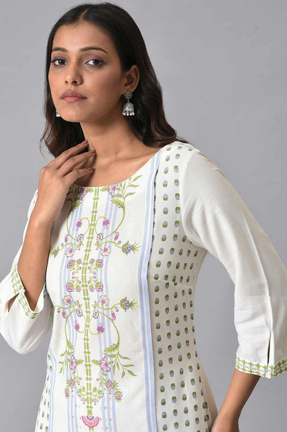 W for Woman Ecru Placement Print kurta Set