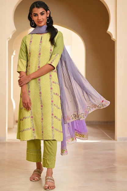 W for Woman Green Floral Printed kurta Set