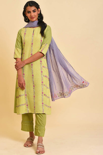 W for Woman Green Floral Printed kurta Set