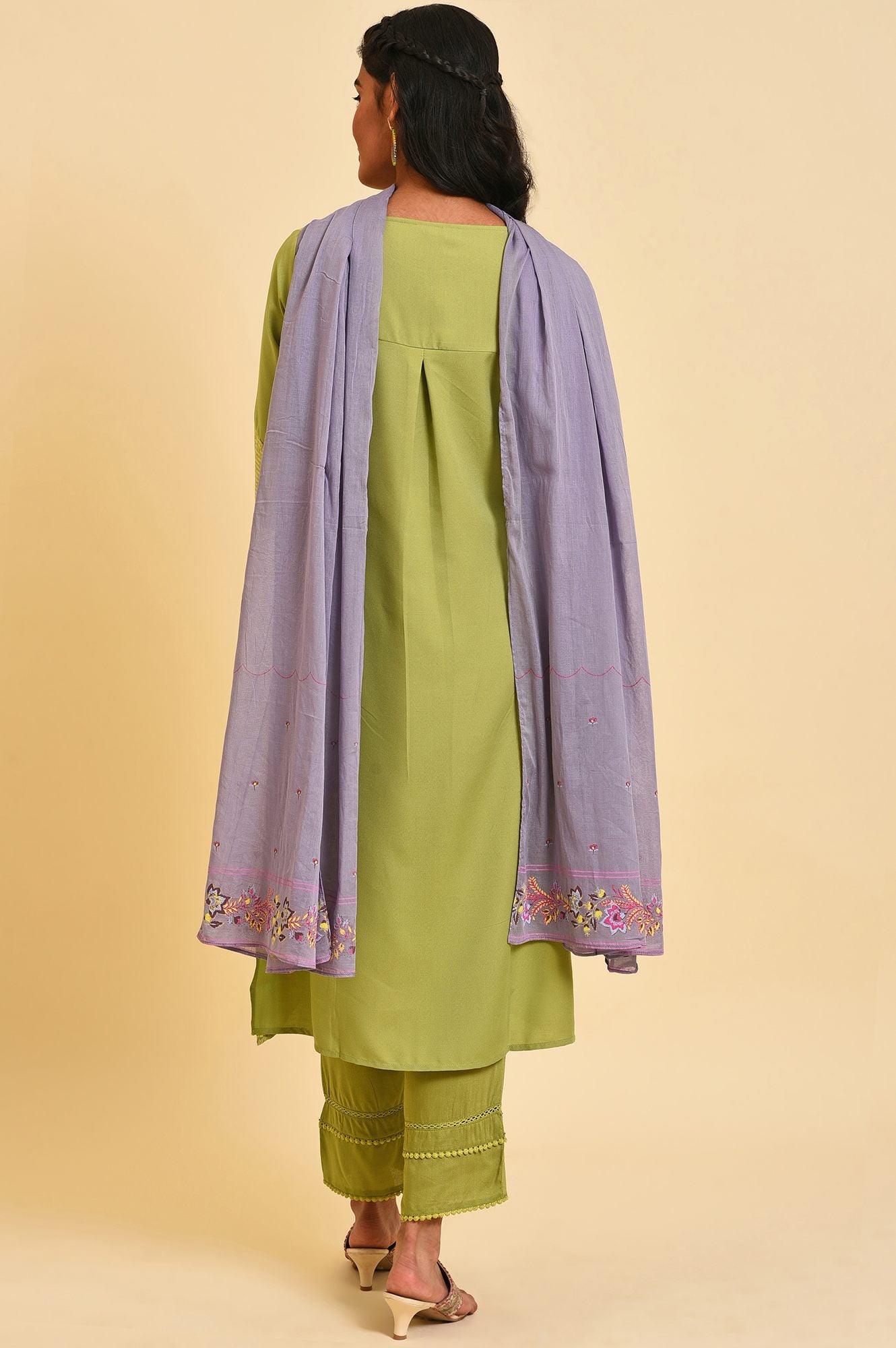 W for Woman Green Floral Printed kurta Set