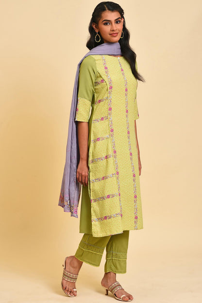 W for Woman Green Floral Printed kurta Set