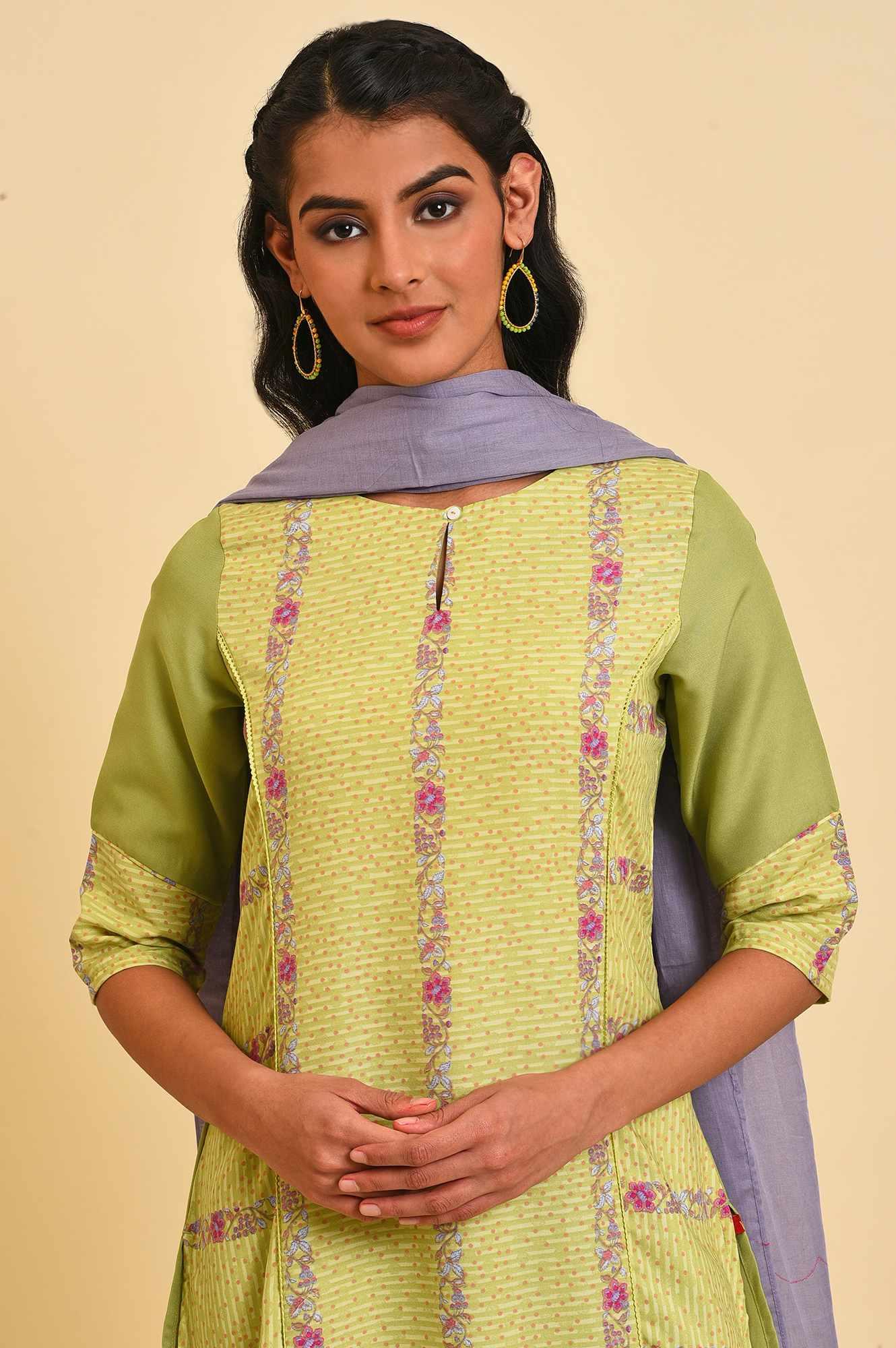 W for Woman Green Floral Printed kurta Set