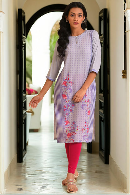 W for Woman Purple Print Mix kurta & Tights Set