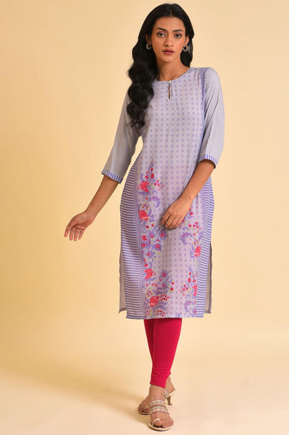 W for Woman Purple Print Mix kurta & Tights Set