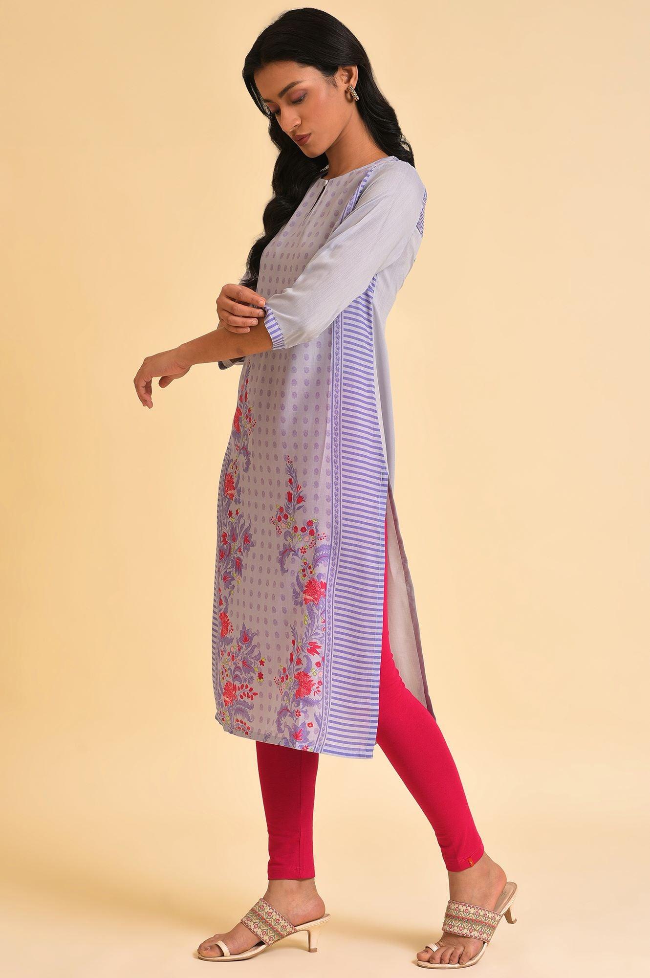 W for Woman Purple Print Mix kurta & Tights Set
