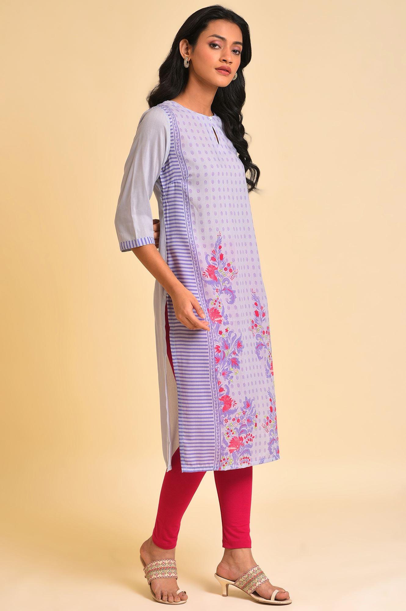 W for Woman Purple Print Mix kurta & Tights Set