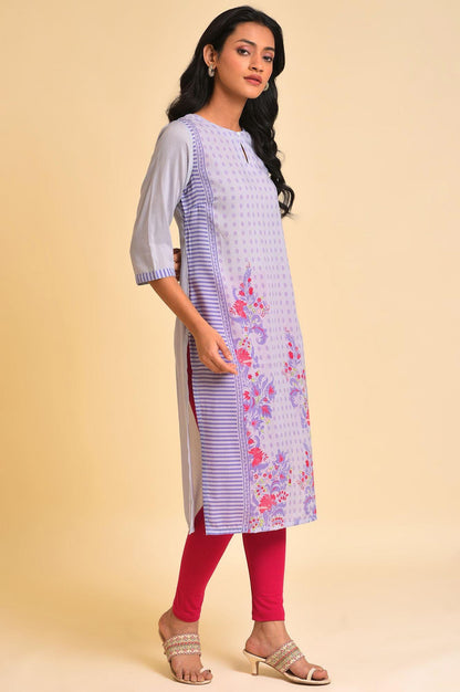 W for Woman Purple Print Mix kurta & Tights Set