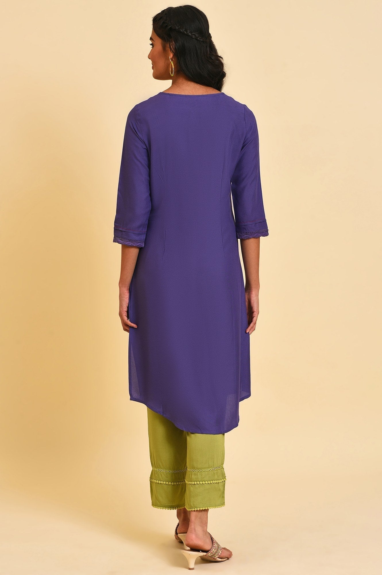 W for Woman Purple Embroidered Straight kurta