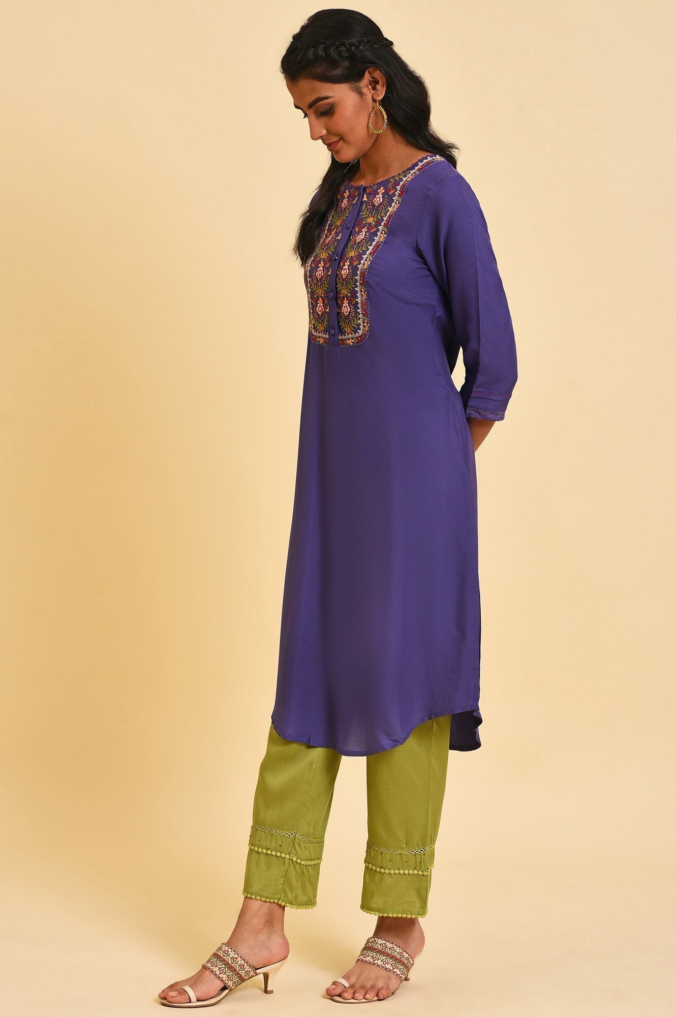 W for Woman Purple Embroidered Straight kurta