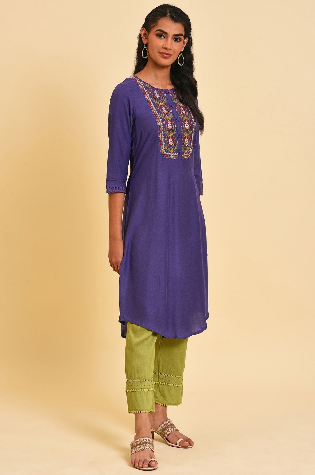 W for Woman Purple Embroidered Straight kurta