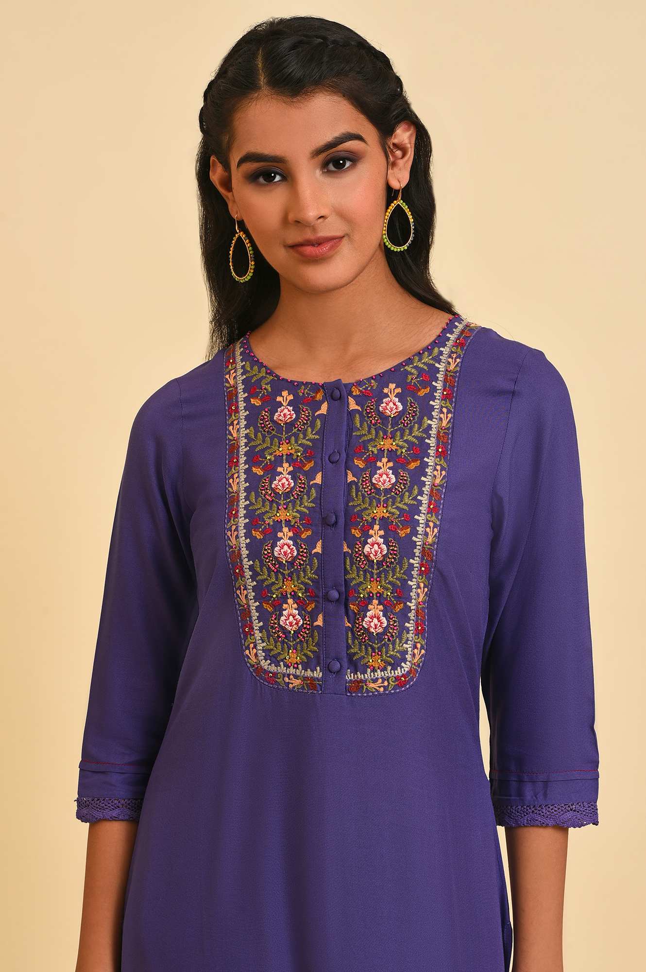 W for Woman Purple Embroidered Straight kurta