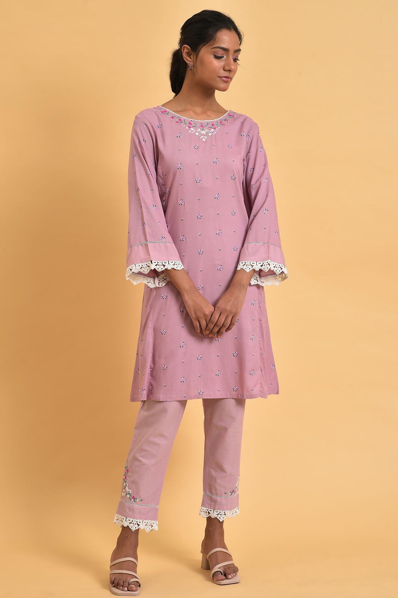 W for Woman Light Purple Short kurta Set