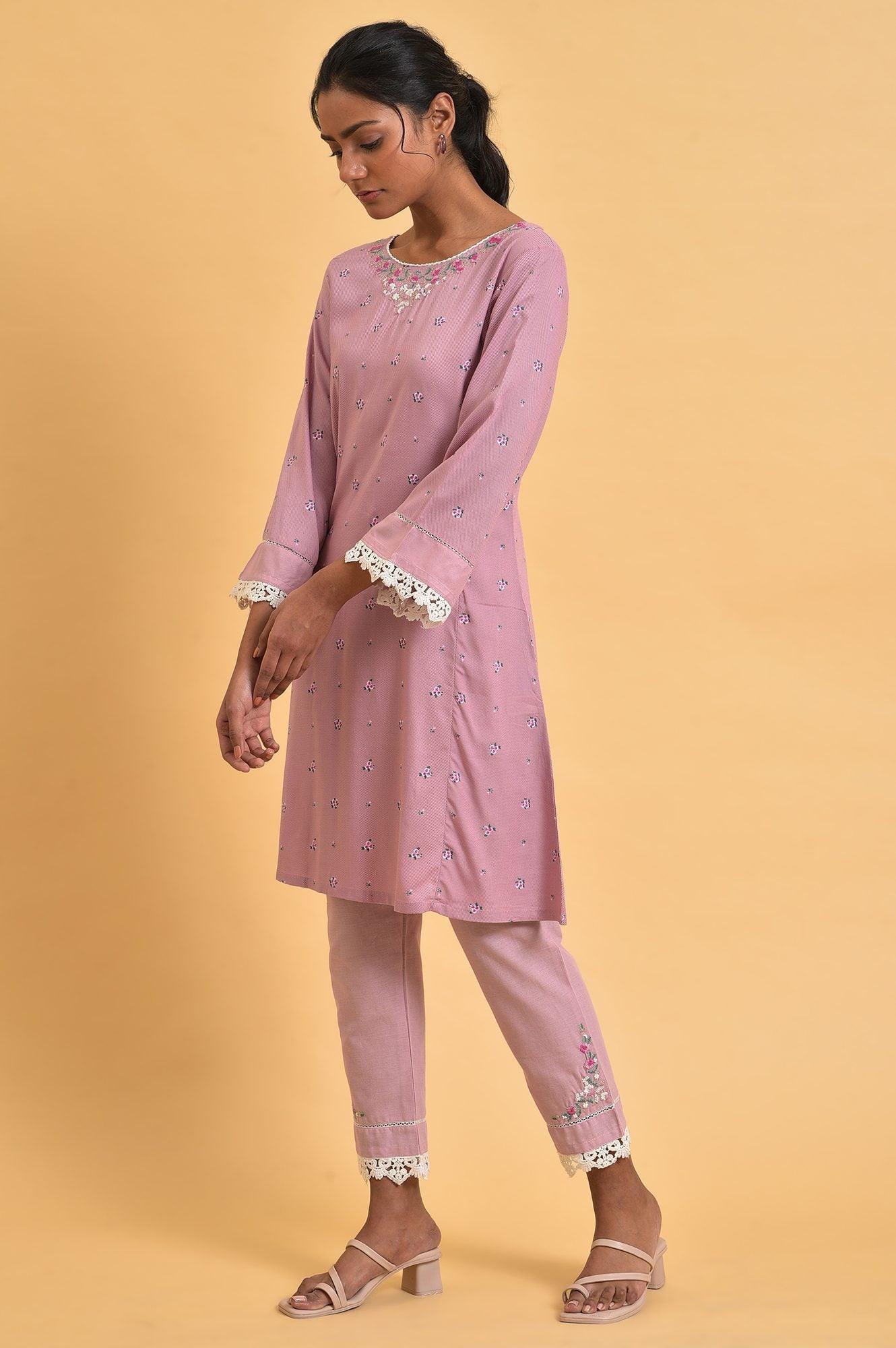 W for Woman Light Purple Short kurta Set