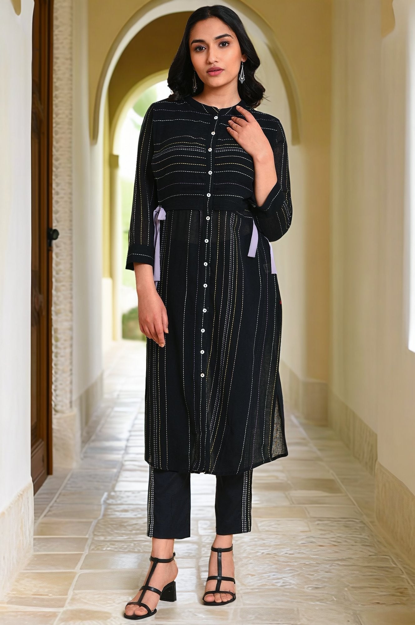 W for Woman Black Mock Vest kurta Set