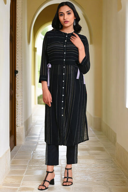 W for Woman Black Mock Vest kurta Set