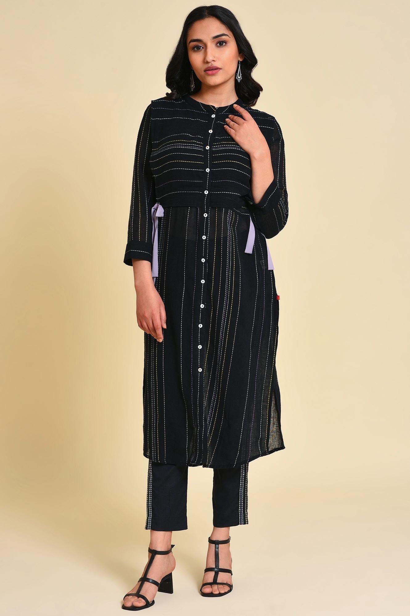 W for Woman Black Mock Vest kurta Set