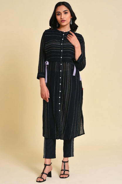 W for Woman Black Mock Vest kurta Set