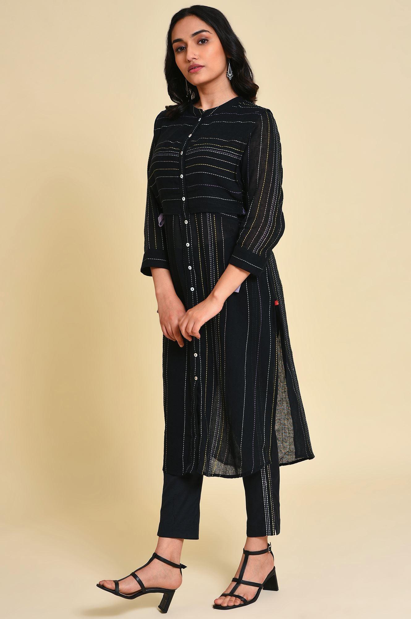 W for Woman Black Mock Vest kurta Set