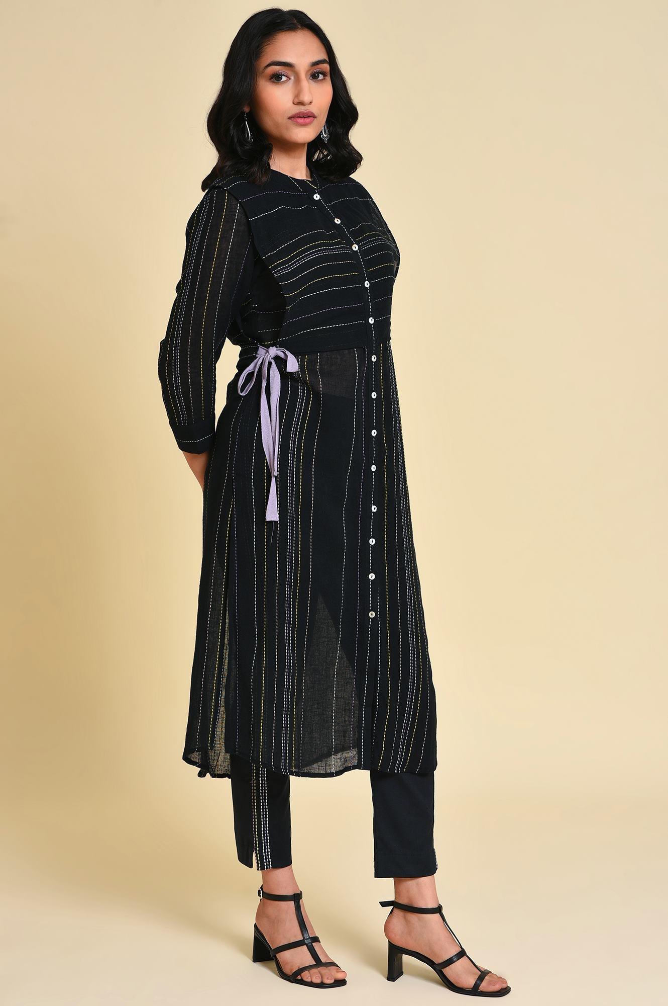W for Woman Black Mock Vest kurta Set