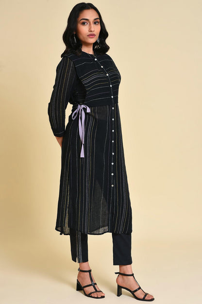 W for Woman Black Mock Vest kurta Set