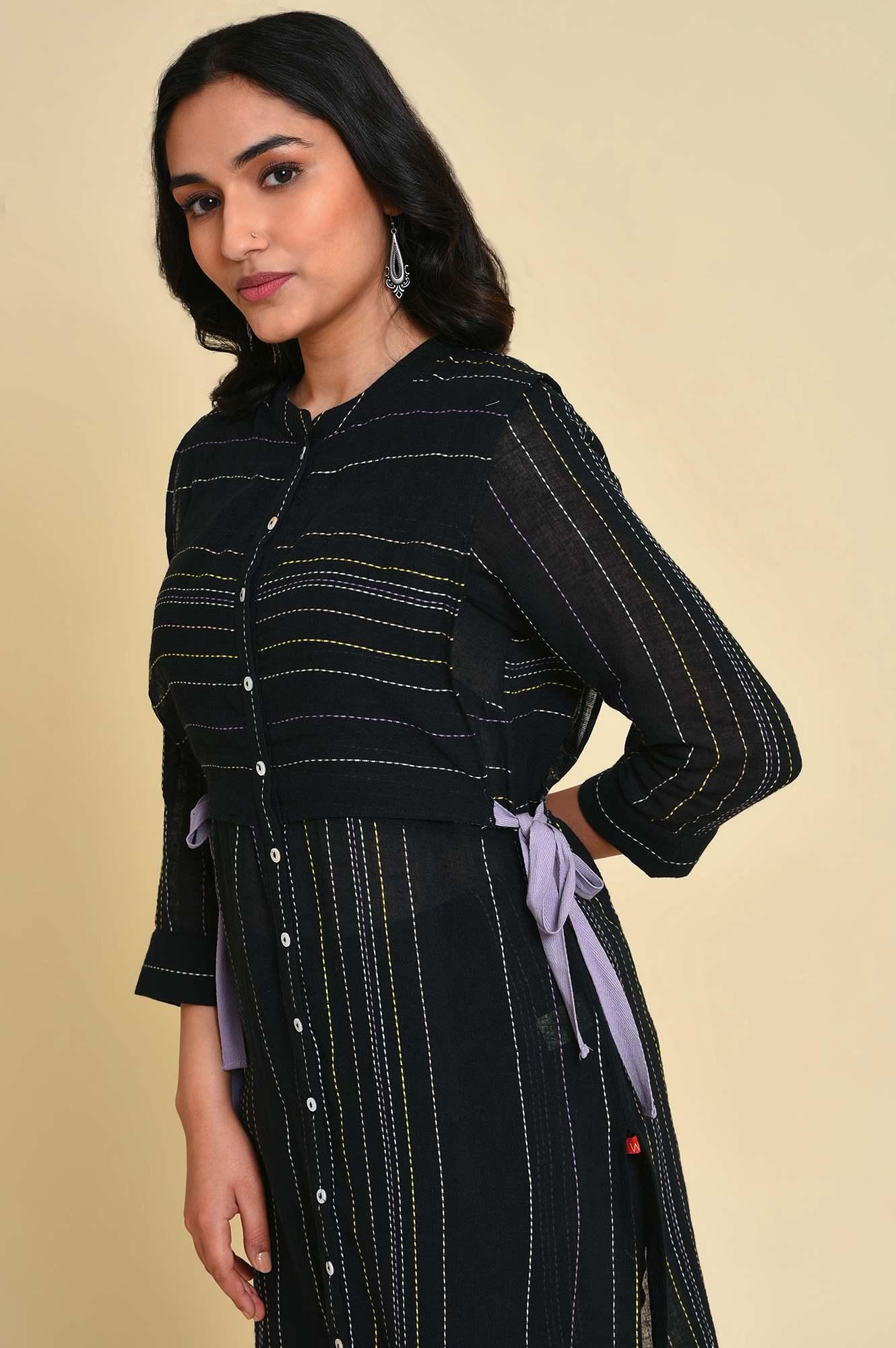 W for Woman Black Mock Vest kurta Set