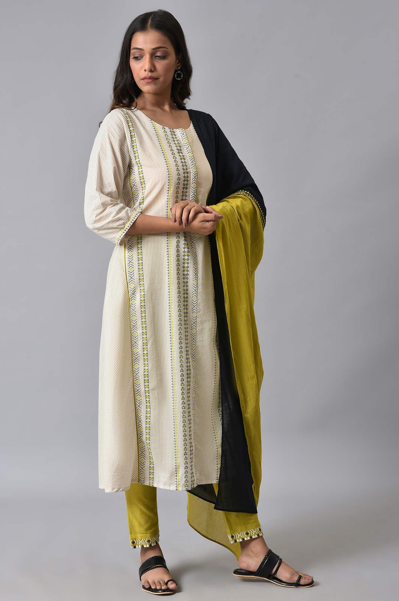 W for Woman Ecru Prined kurta Set